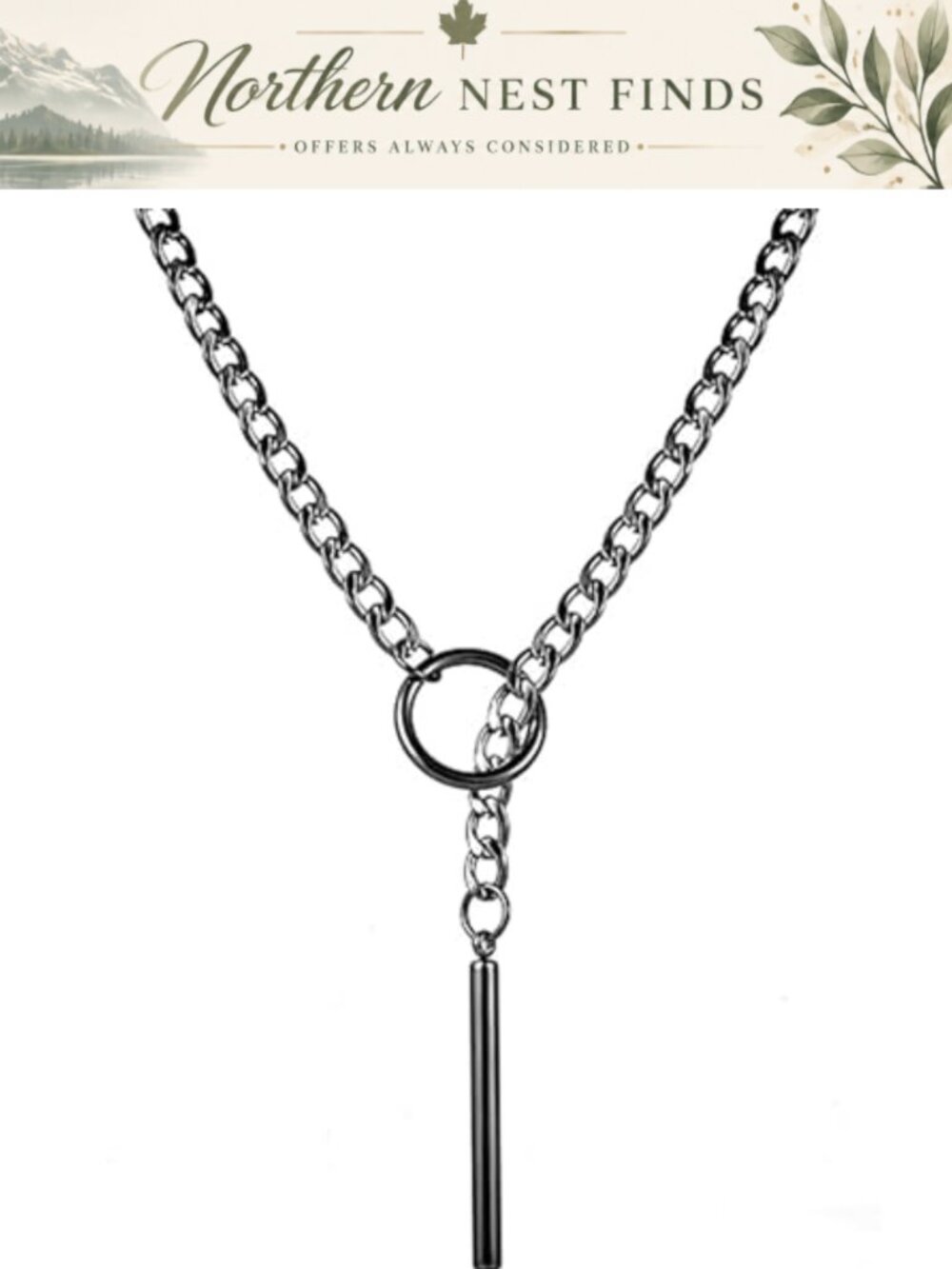 Stainless Steel Cuban Link Lariat Y Necklace Adjustable Slip Chain Choker